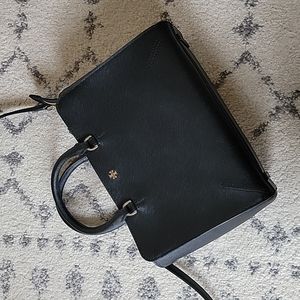 Tory Burch Robinson Small Zip Tote Black Leather